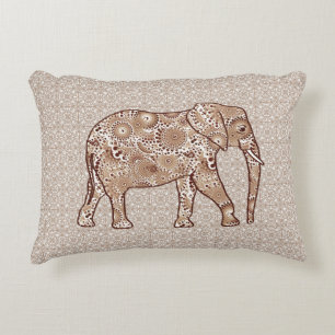 Fractal swirl elephant - brown and taupe accent pillow