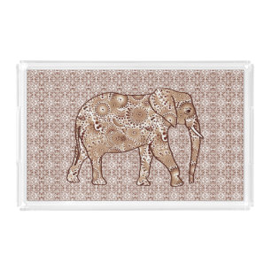 Fractal swirl elephant - brown and taupe acrylic tray