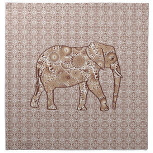 Fractal swirl elephant - brown and taupe cloth napkin