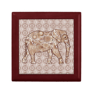 Fractal swirl elephant - brown and taupe keepsake box