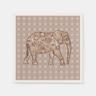 Fractal swirl elephant - brown and taupe napkins