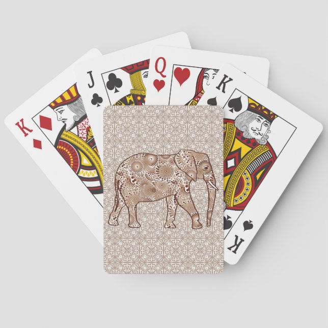 Fractal swirl elephant - brown and taupe poker cards (Back)