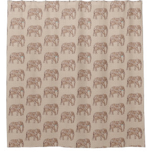 Fractal Swirl Elephant, Brown and Taupe Shower Curtain