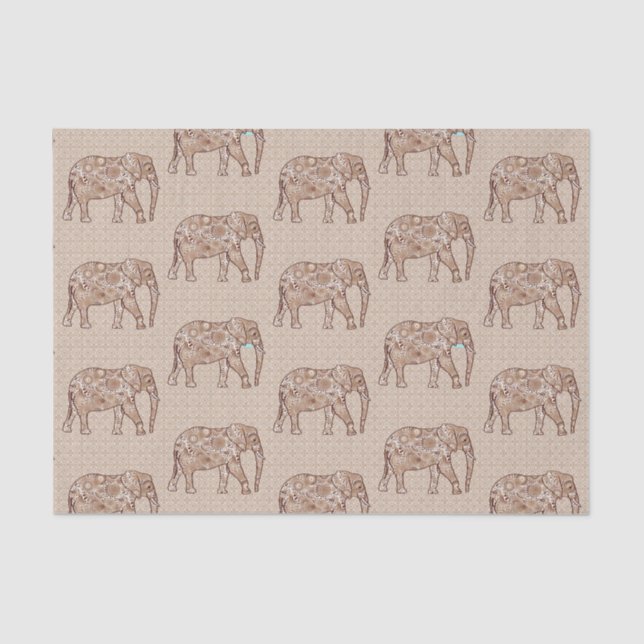Fractal Swirl Elephant, Brown and Taupe  Tissue Paper (Front)
