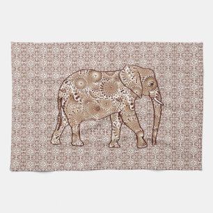 Fractal swirl elephant - brown and taupe towel