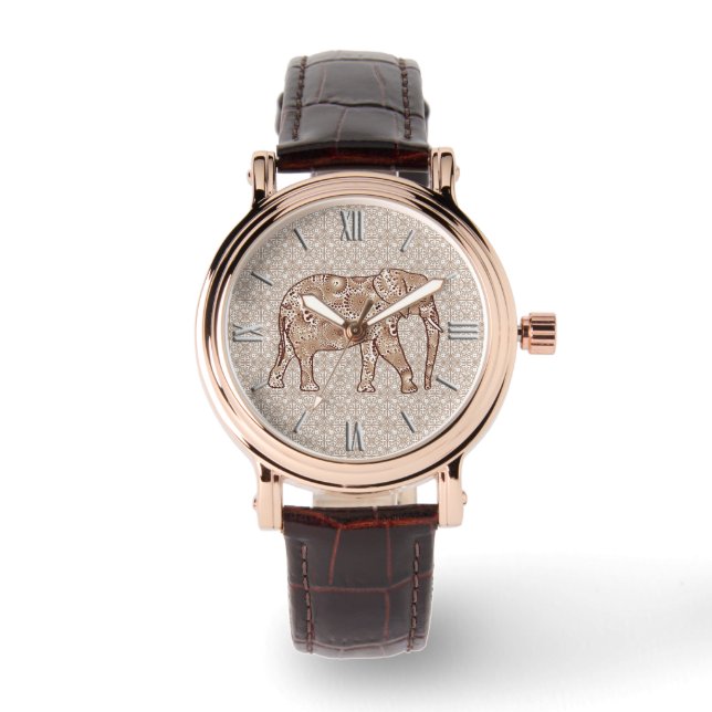 Fractal swirl elephant - brown and taupe watch (Front)