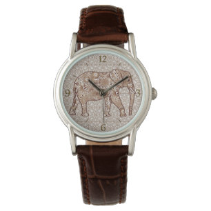 Fractal swirl elephant - brown and taupe watch