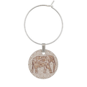 Fractal swirl elephant - brown and taupe wine charm