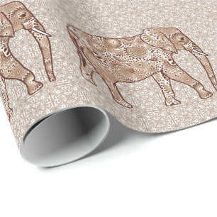 Fractal swirl elephant - brown and taupe wrapping paper