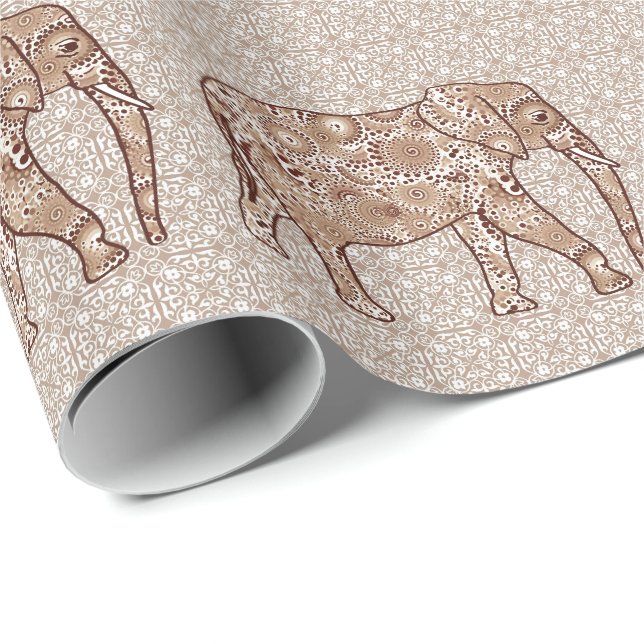 Fractal swirl elephant - brown and taupe wrapping paper (Roll Corner)