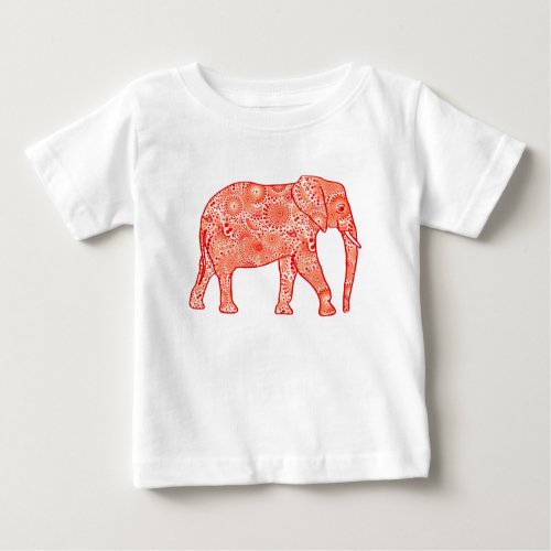 Fractal swirl elephant _ coral orange and white baby T_Shirt