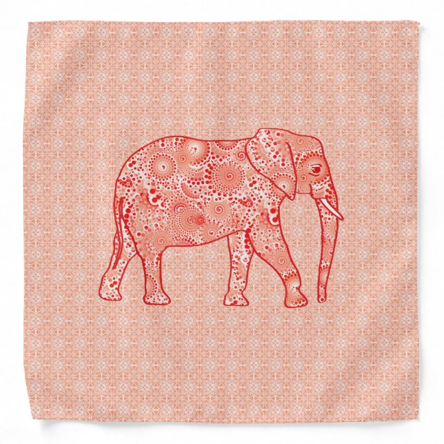 Fractal swirl elephant - coral orange and white bandana (Front)