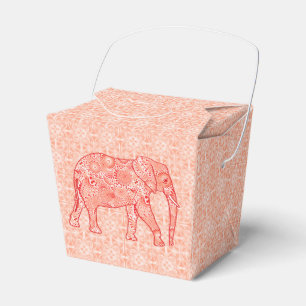 Fractal swirl elephant - coral orange and white favor boxes