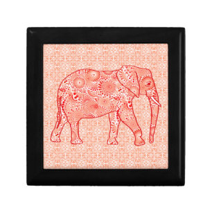 Fractal swirl elephant - coral orange and white gift box