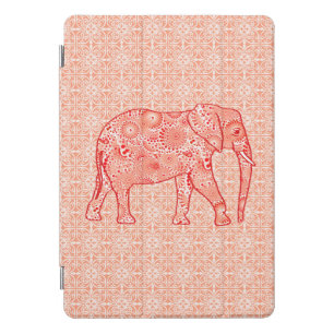 Fractal swirl elephant - coral orange and white iP iPad Pro Cover