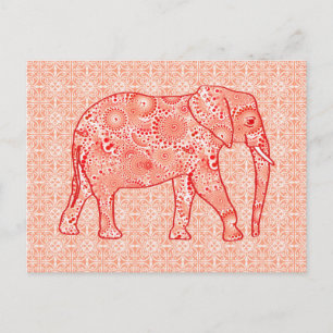Fractal swirl elephant - coral orange and white postcard