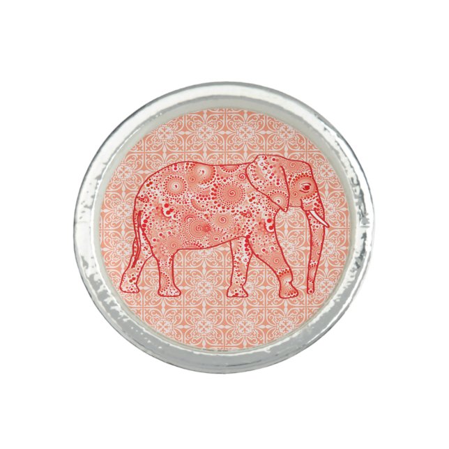Fractal swirl elephant - coral orange and white ring (Front)