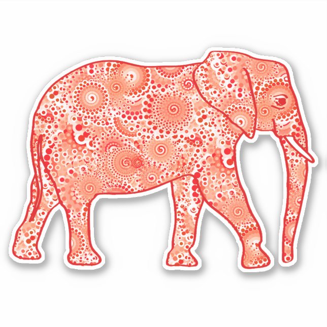 Fractal Swirl Elephant, Coral Orange and White Sticker (Front)
