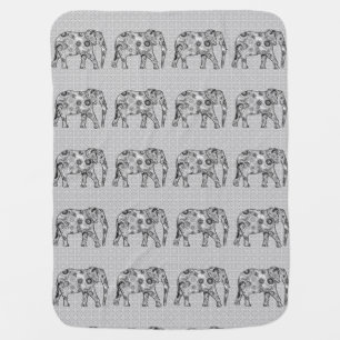 Fractal swirl elephant - grey, black and white baby blanket