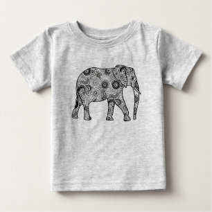 Fractal swirl elephant - grey, black and white baby T-Shirt