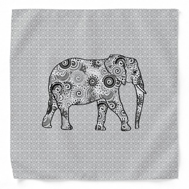 Fractal swirl elephant - grey, black and white bandana (Front)