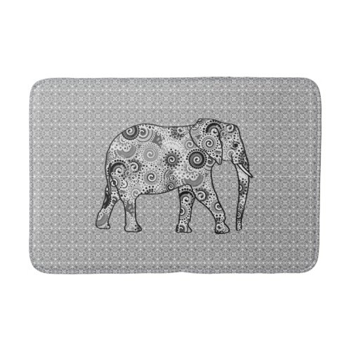 Fractal Swirl Elephant Grey Black and White Bath Mat