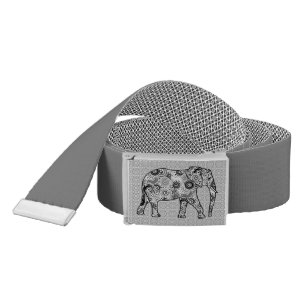 Fractal swirl elephant - grey, black and white belt