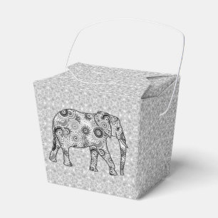 Fractal swirl elephant - grey, black and white favor boxes