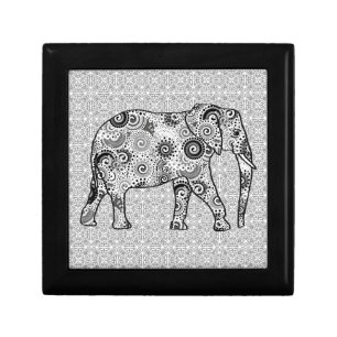 Fractal swirl elephant - grey, black and white gift box