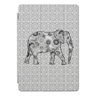 Fractal swirl elephant - grey, black and white iPad pro cover