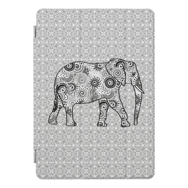 Fractal swirl elephant - grey, black and white iPad pro cover (Front)