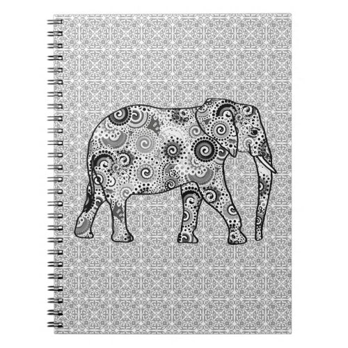 Fractal swirl elephant _ grey black and white notebook