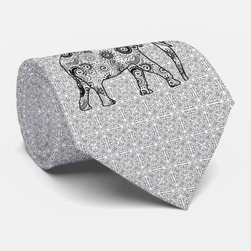 Fractal swirl elephant _ grey black and white tie