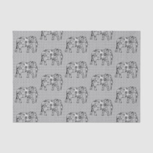 Fractal Swirl Elephant, Grey, Black and White Tissue Paper