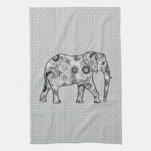 Fractal swirl elephant - grey, black and white towel