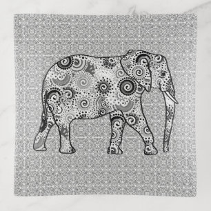 Fractal swirl elephant, grey, black and white trinket tray