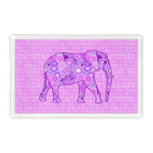 Fractal swirl elephant - purple and orchid acrylic tray