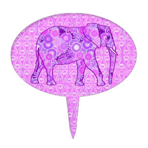 Fractal swirl elephant - purple and orchid cake topper