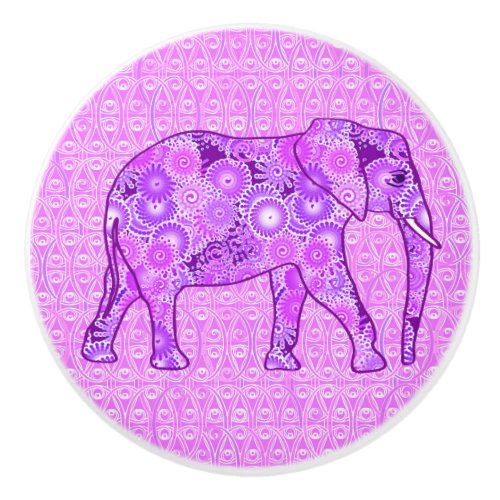Fractal swirl elephant _ purple and orchid ceramic knob