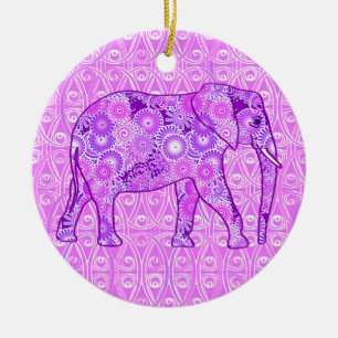 Fractal swirl elephant - purple and orchid ceramic ornament