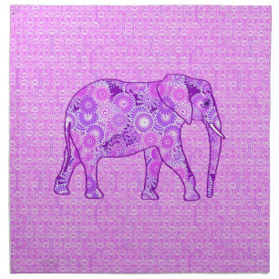 Fractal swirl elephant - purple and orchid napkin