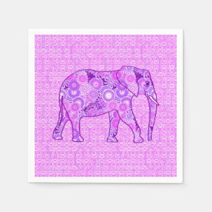 Fractal swirl elephant - purple and orchid napkins