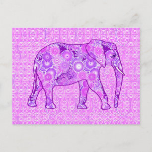 Fractal swirl elephant - purple and orchid postcard