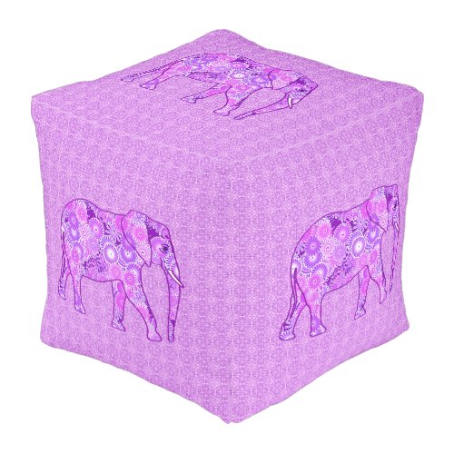 Fractal swirl elephant _ purple and orchid pouf