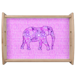 Fractal swirl elephant - purple and orchid serving tray