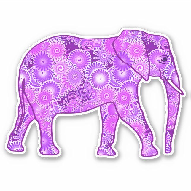 Fractal Swirl Elephant, Purple and Orchid Sticker (Front)