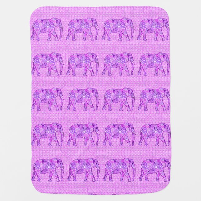 Fractal swirl elephant - purple and orchid stroller blanket (Front)