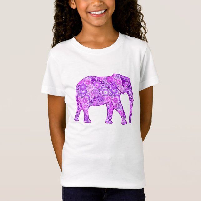 Fractal swirl elephant - purple and orchid T-Shirt (Front)