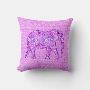 Fractal swirl elephant - purple and orchid throw pillow