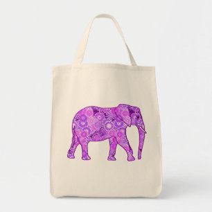 Fractal Swirl Elephant, Purple and Orchid Tote Bag
